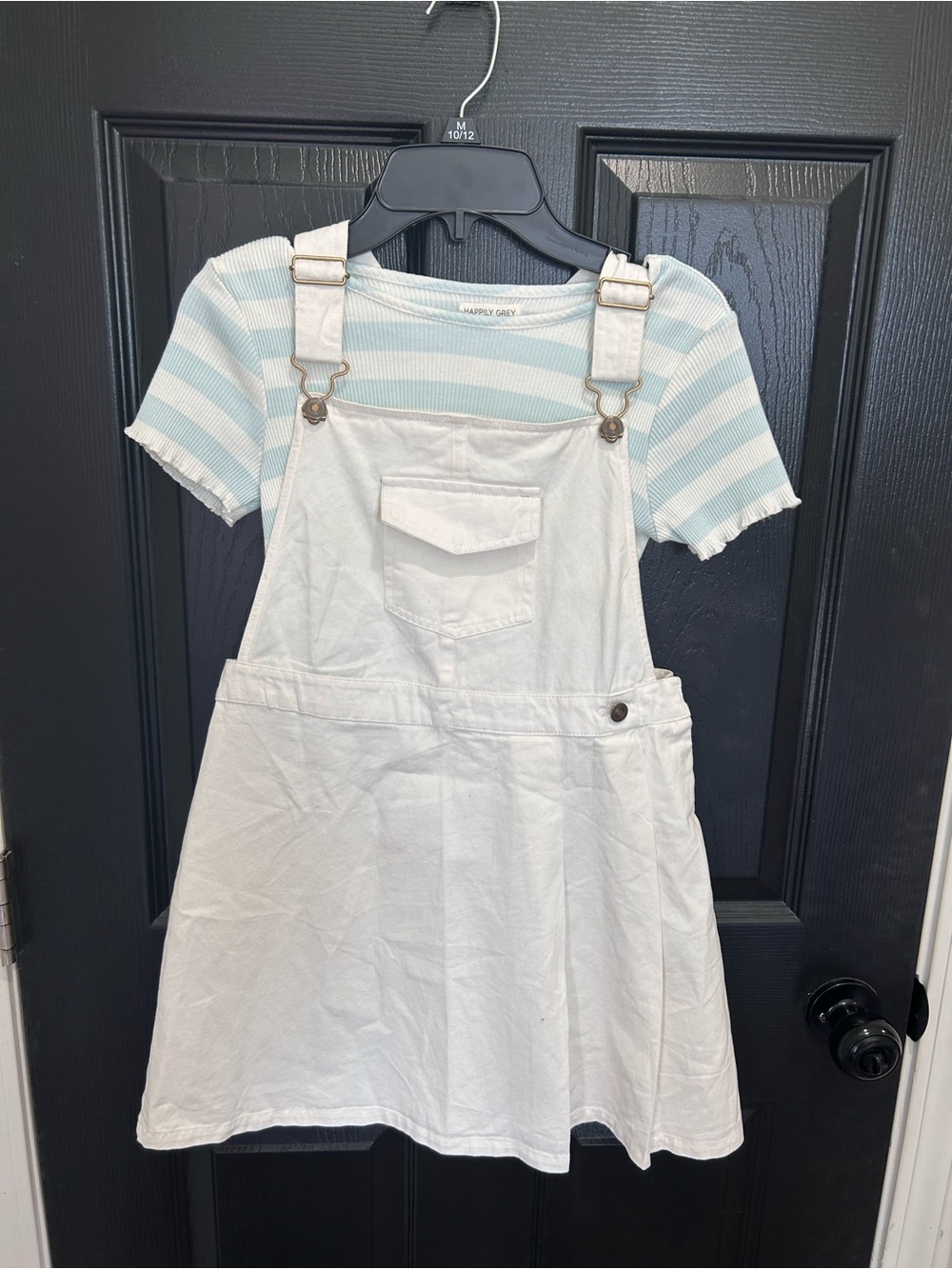 Striped Mint & White Kids Matching Set - Overalls Dress with Tee